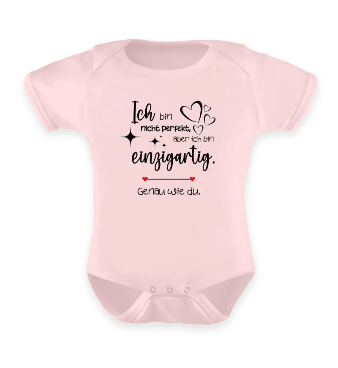 Puder Rosa-Baby Body mit Spruch: Ich bin nicht perfekt...