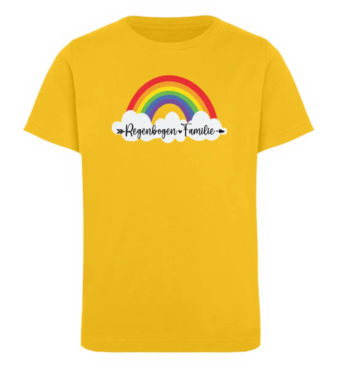 Golden Yellow-T-Shirt mit Regenbogen und Spruch Regenbogen Familie