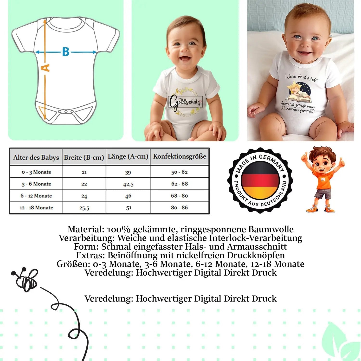 Größentabelle Babys. Baby Body | Nachhaltige Mode für Girls & Boys