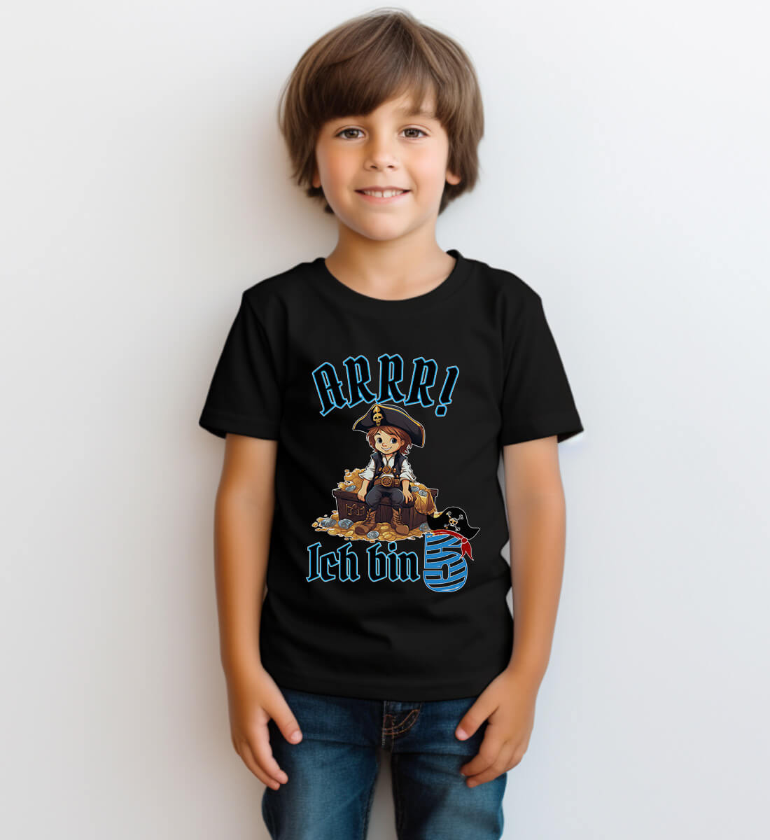 Geburtstagsshirt mit Text ARRRR! Ich bin 5  und einem Pirat auf einer Schatzkiste als Motiv - Kinder Organic T-Shirt